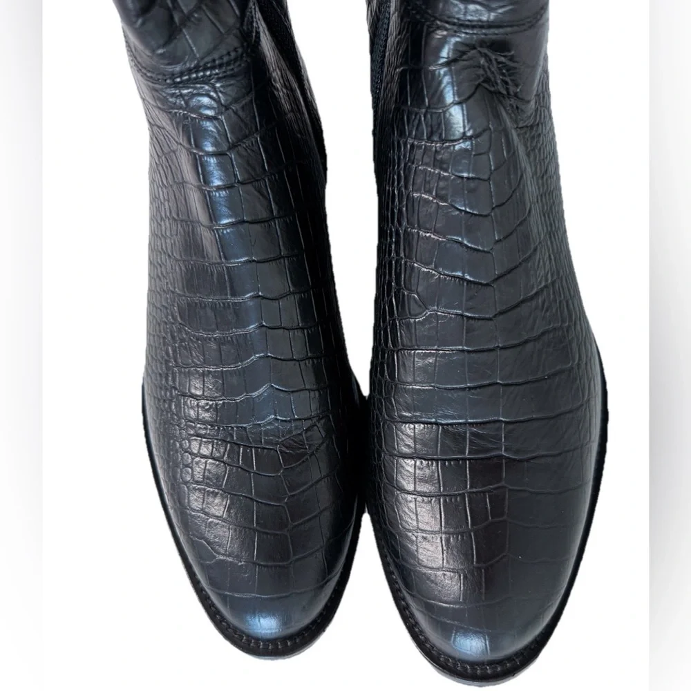 Aquatalia Nahla Weatherproof Croc-Embossed Over-Knee Boots 7.5 M Made in Italy